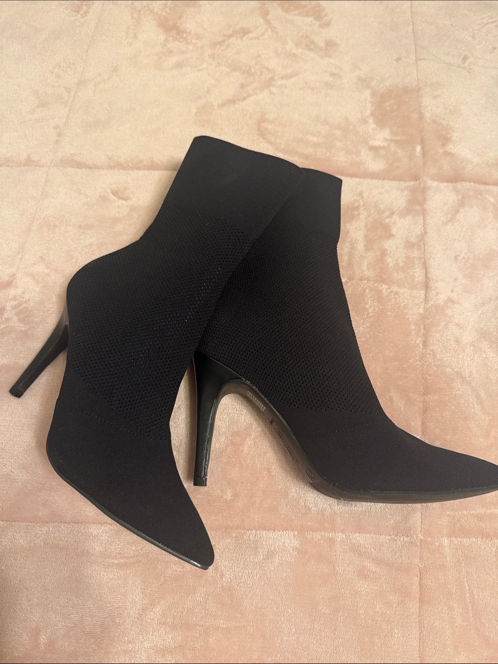 Brash Black Pointed Toe Stretch Knit Stiletto Ankle Boots